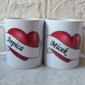 Set personaliziranih šalica u obliku srca